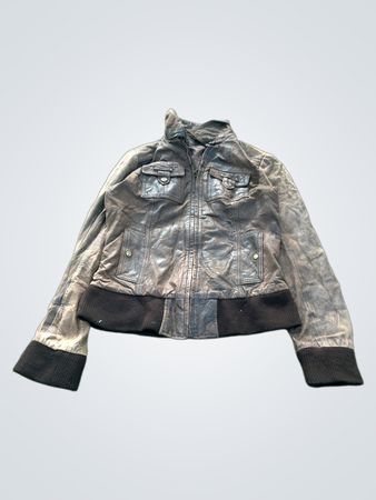 Promod Brown Faux Leather Bomber Jacket