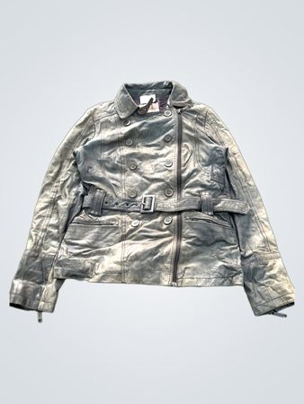 Women's Double Breasted Belted Leather Jacket
