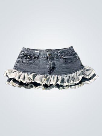 Upcycled Sonoma Damen Jeans-Minirock mit Used-Effekt und Spitzenbesatz