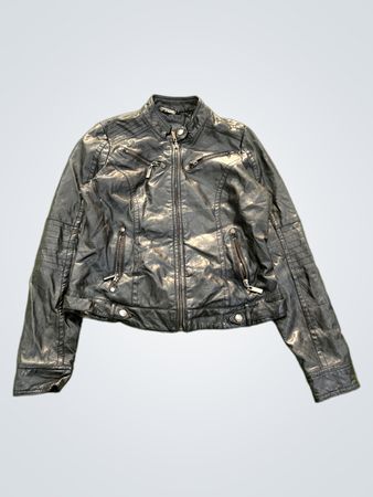 Schwarze Kunstleder-Motorradjacke