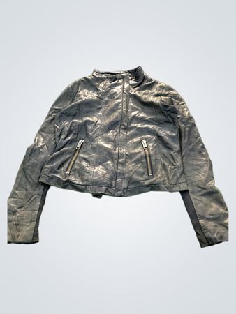 NAF NAF Black Leather Cropped Moto Jacket