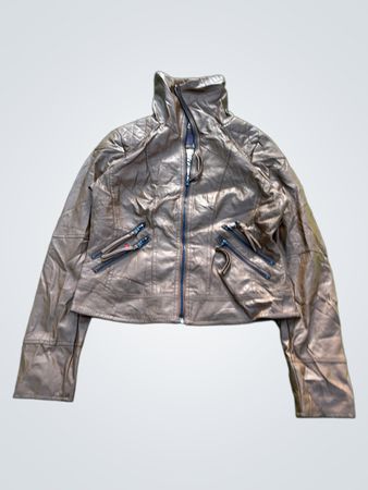 Brown Faux Leather Jacket with Leopard Print Lining