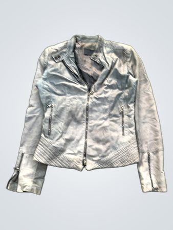 Damen Graue Kunstleder-Bikerjacke