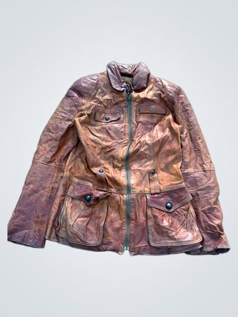 Giacca in pelle marrone con tasche
