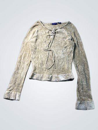 Derek Heart Damen Velours-Top mit Schnürung und langen Ärmeln