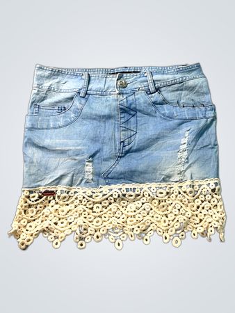 Phang Ji Damen-Jeansrock mit Spitzeneinfassung