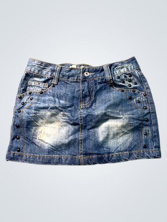 CORALA JEANS Denim-Minirock mit Nieten und Reißverschlüssen