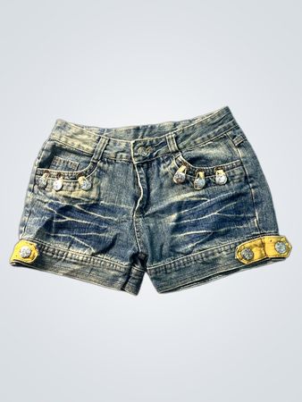 Denim-Shorts mit gelbem Besatz