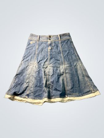 Oui Moments Denim-Midirock mit Spitzenbesatz