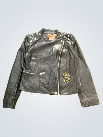 Black Leather Jacket with Dragon Emblem