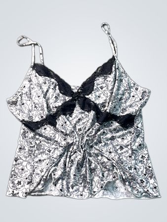 Weißes und schwarzes Blumenprint-Camisole mit Spitzenbesatz
