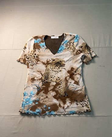 efixelle Leopard- und Blumenmuster V-Ausschnitt Top