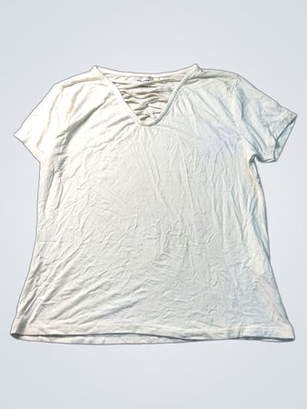 GINGER Weißes V-Ausschnitt T-Shirt mit Criss-Cross und kurzen Ärmeln