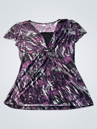Epiphany Damen Violettes Blumenmuster Wickeloptik Kurzarmshirt
