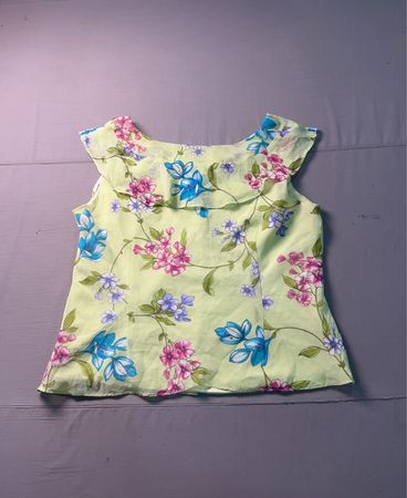 STUDIO I Floral Print Ruffle Neck Tank Top