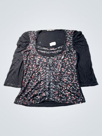 Armand Thiery Damen Schwarzes Oberteil mit Blumenmuster und Schnürung