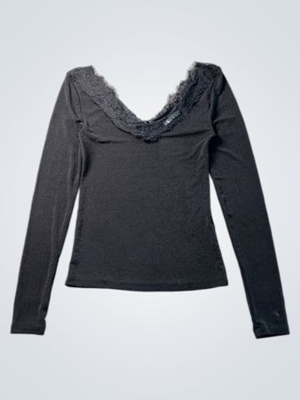 H&M Langarm-Spitzenbesatz-Top
