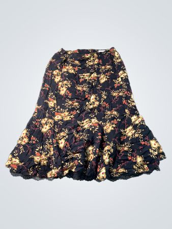 JM Collection Petite Schwarzer Midirock mit Blumenmuster und Spitzenbesatz