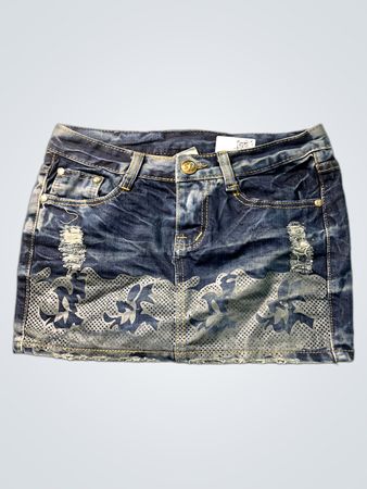 Jeansrock mit Spitzenbesatz