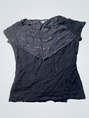 b.young Black Lace Detail Short Sleeve Top