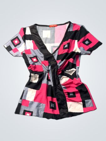 LADY MEI Geometrischer Print geraffte Bluse