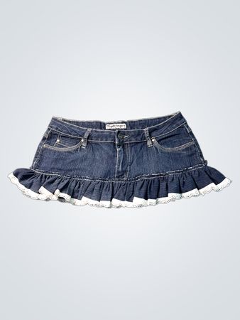 Roadrunner Jeans Denim-Minirock mit weißer Spitzenverzierung
