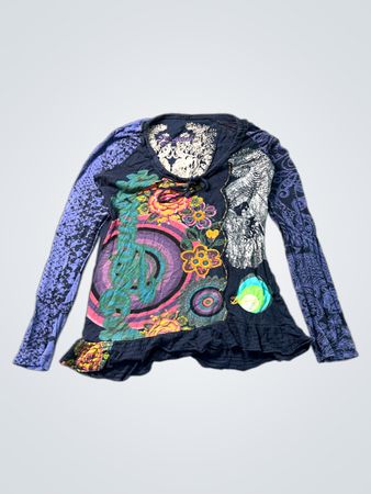 Desigual Langärmeliges Rüschiges Oberteil mit Grafikdruck