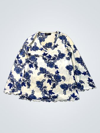 LINDEX Blaues Oberteil mit Blumenprint, langen Ärmeln und gewelltem Saum