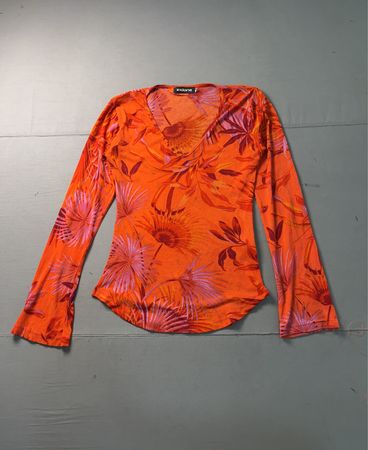 Zidone Orange Floral Langarmoberteil