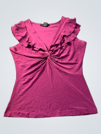 Susan Lawrence Petite Rosa Twist-Front Rüschen-Oberteil