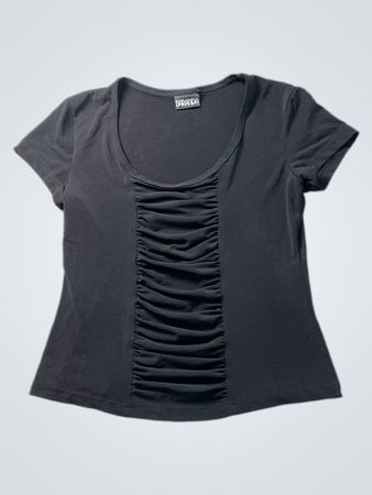 BARANDA Schwarzes T-Shirt mit geraffter Vorderseite