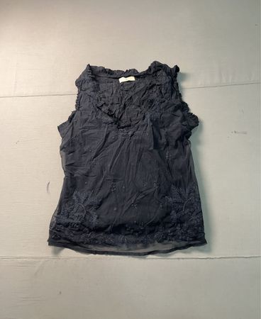 Lyguard Damen Schwarzes Besticktes Rüschentanktop