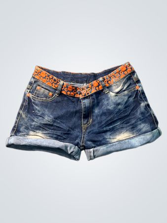 VEN PRICE Jeansshorts mit orangefarbenem Kreis-Muster