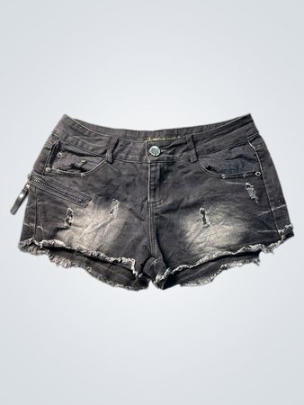 MINGMO Jeans-Shorts mit Reißverschlussdetail und Kreuzverzierung