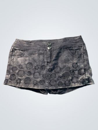 QOOFEER Damen Jeansshorts in Grau mit verzierten Kreisen