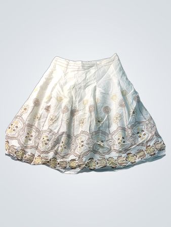 WOODPECKER White Floral Bestickter Midi-Rock