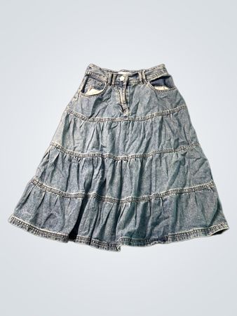 Denim-Stufen-Maxi-Rock
