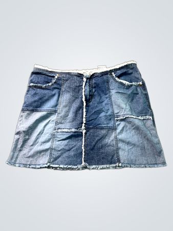 Mudd. Yo! Patchwork-Jeans-Minirock mit ausgefranstem Saum