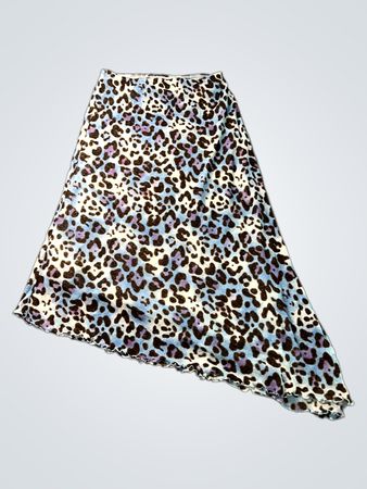 Blauer Leopardenmuster-Asymmetrischer Saum Midi-Rock