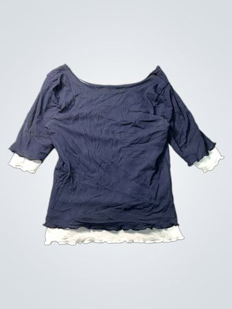 WOOD Made in Italy Marineblaues und weißes Oberteil mit Rüschen und geschichteten Lagen