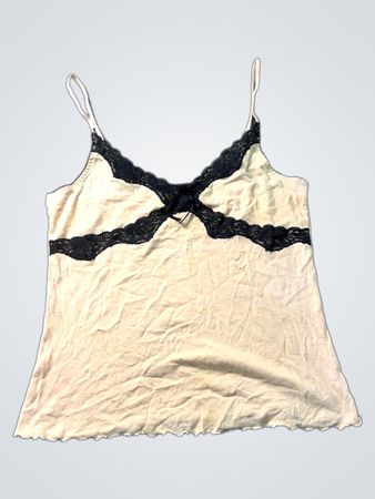 Camisole in Creme mit schwarzer Spitzenverzierung
