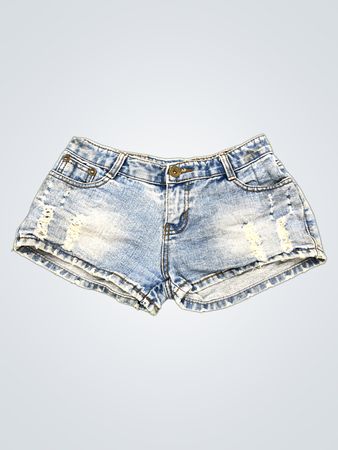 Zerrissene Jeans-Shorts mit genieteten Taschen
