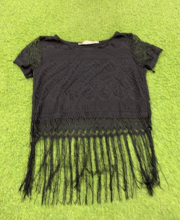 MMST Basic Schwarzes Spitzen-Fransen-Top