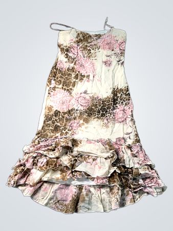 Tweed-Blumen- und Leopardenmuster-Rüschent Kleid
