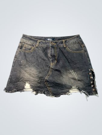 Distressed Jeans-Minirock mit Nieten