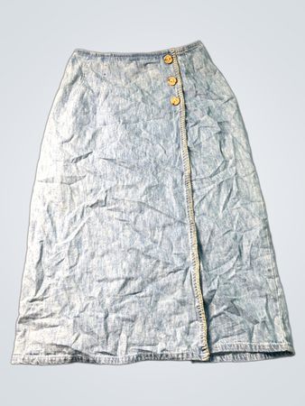 NIPON STUDIO PETITE Damen Midi-Rock aus hell gewaschenem Denim mit Knopfleiste vorn und Reißverschluss hinten