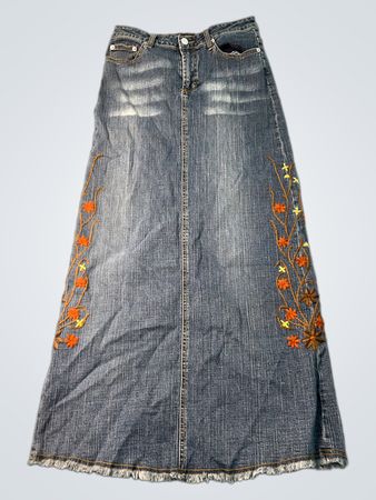 Green Coast Collection Bestickter Jeans-Maxi-Rock