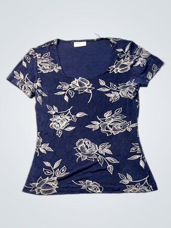 Pinkie Blue Blumenmuster T-Shirt mit kurzen Ärmeln