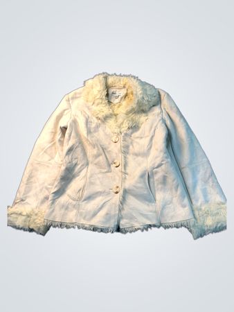 Giacca con bordo in eco-pelliccia color crema
