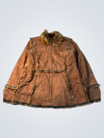 Giacca da donna Exchange marrone in finta pelle scamosciata con rifinitura in pelliccia